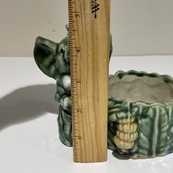 VTG Majolica Style Elephant Planter Bamboo Succulent Trunk Up Good Luck Green - Picture 9 of 11